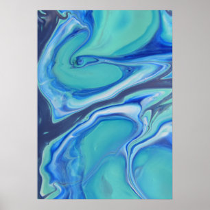 Blue Navy Fluid Abstract Modern Marble Swirl Art Poster