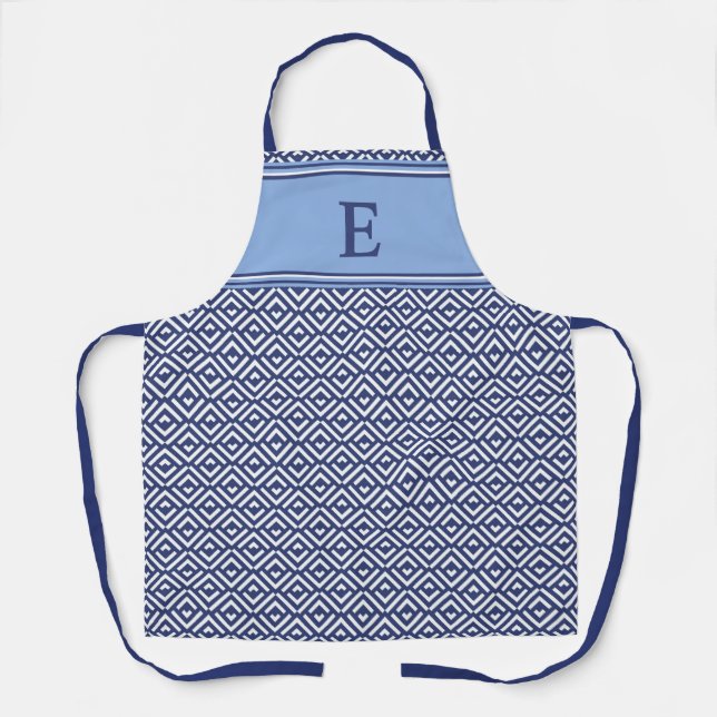 Blue Navy Geometric Chevron Monogram Apron (Front)