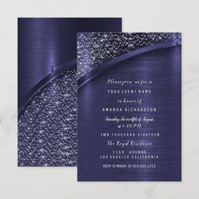 Blue Navy Glitter Bridal Shower Birthday Sweet 16t Invitation (Front/Back)