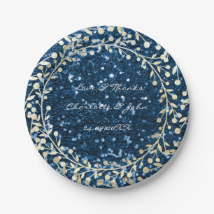 Blue Navy Glitter Foxier Gold Wreath Garland Paper Plate