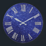 Blue Navy Glitter Silver GrayMetallic Roman Numers Large Clock<br><div class="desc">Unique minimal and decorative 
Corresponds to actual fashion trend in home decor.
You can change the shape and colour of the hand.</div>