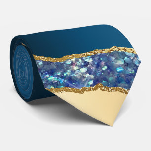Blue navy gold agate glitter grooms wedding  tie