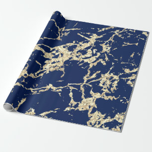 Blue Navy Gold Marble Strokes Gift Idea   Wrapping Paper