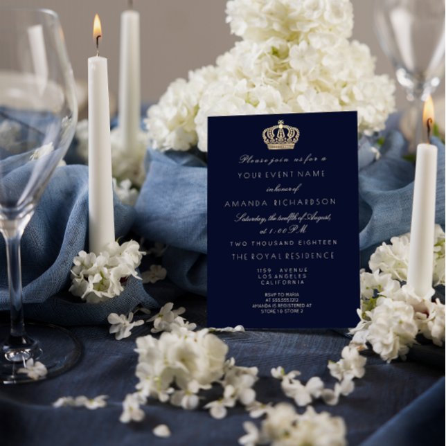 Blue Navy Golden Crown Royal Glitter 16th Bridal Invitation (Creator Uploaded)