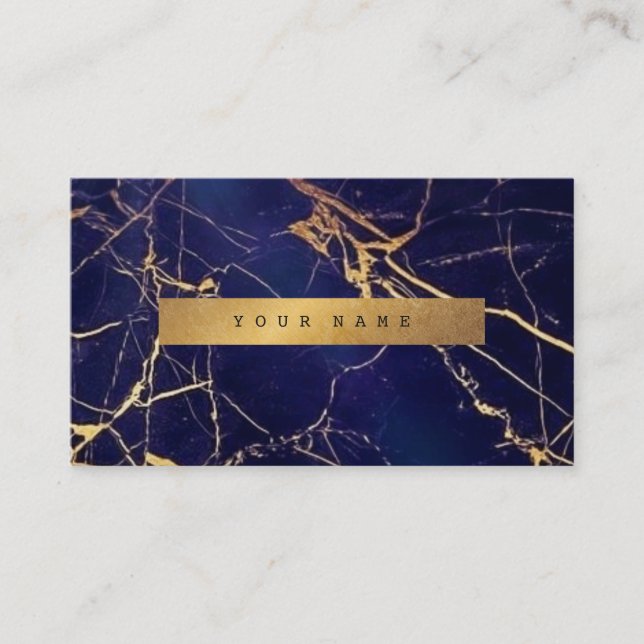 Blue Navy Grungy Gold Marble Vip Business Card (Front)