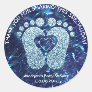 Blue Navy Heart Feet Baby Shower Favor Thank Boy Classic Round Sticker