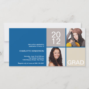 Blue navy modern block class of grad announcement