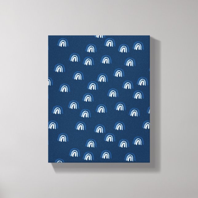 Blue Navy Monochromatic Pattern Rainbow Retro Canvas Print (Front)
