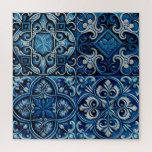 Blue navy mosaic tile. Abstract floral pattern Jigsaw Puzzle<br><div class="desc">Blue navy vintage mosaic tile Puzzle. Abstract floral ceramic azulejo pattern in spanish or moroccan style.</div>
