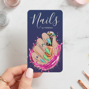 Blue Navy Nail Art Studio Manicurist Artist Blush Business Card