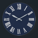Blue Navy Nauti Grey Metallic Silver Roman Numbers Large Clock<br><div class="desc">Unique minimal and decorative 
Corresponds to actual fashion trend in home decor.
You can change the shape and colour of the hand.
florenceK design</div>