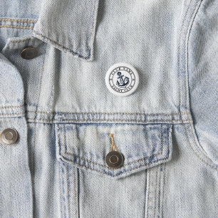 Blue Navy Nautical Anchor yacht club boat marina 3 Cm Round Badge