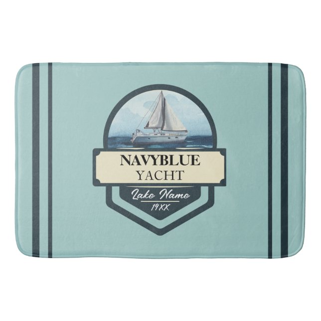 Blue Navy Nautical Anchor yacht club boat marina  Bath Mat (Front)