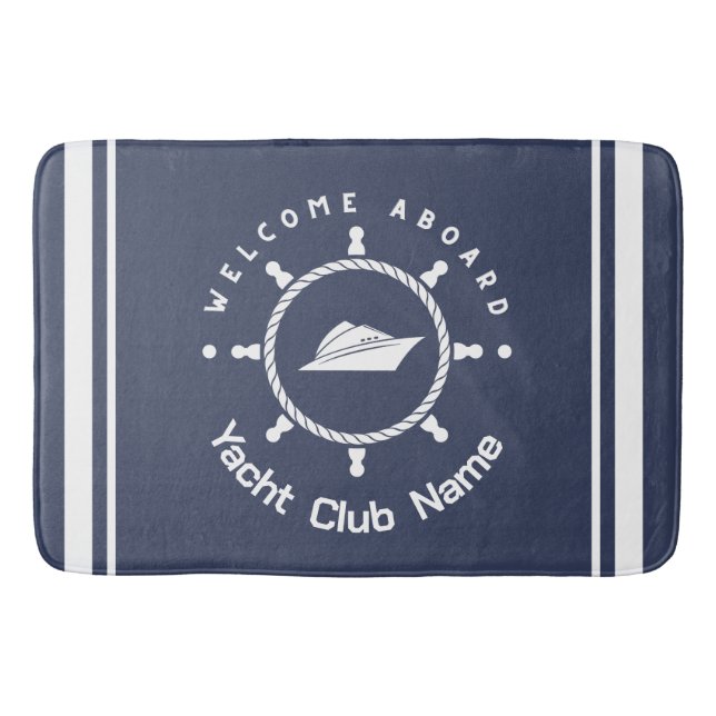 Blue Navy Nautical Anchor yacht club boat marina  Bath Mat (Front)