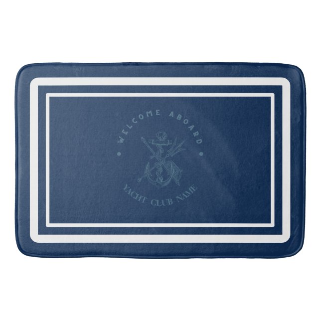 Blue Navy Nautical Anchor yacht club boat marina  Bath Mat (Front)