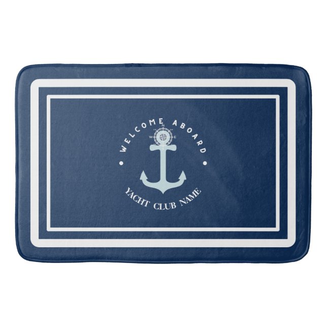 Blue Navy Nautical Anchor yacht club boat marina  Bath Mat (Front)