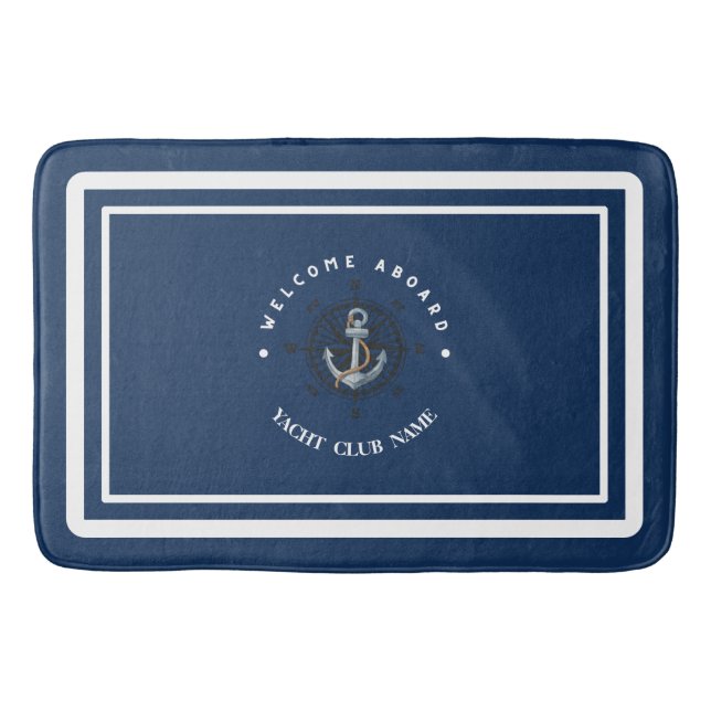 Blue Navy Nautical Anchor yacht club boat marina  Bath Mat (Front)