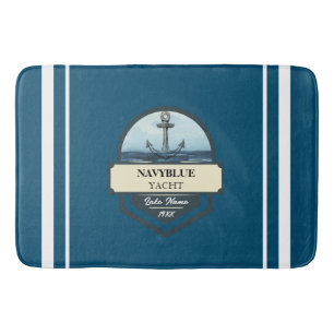 Blue Navy Nautical Anchor yacht club boat marina Bath Mat