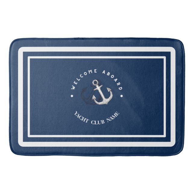 Blue Navy Nautical Anchor yacht club boat marina  Bath Mat (Front)