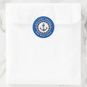 Blue Navy Nautical Anchor yacht club boat marina  Classic Round Sticker