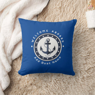 Blue Navy Nautical Anchor yacht club boat marina  Cushion