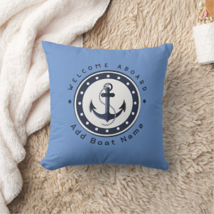 Blue Navy Nautical Anchor yacht club boat marina Cushion