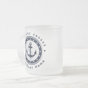 Blue Navy Nautical Anchor yacht club boat marina Frosted Glass Coffee Mug