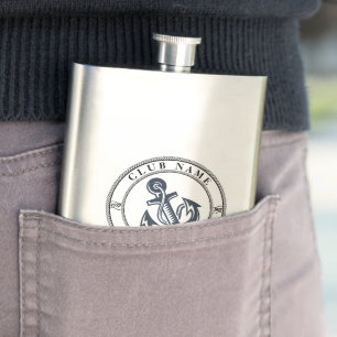 Blue navy Nautical Anchor yacht club boat marina Hip Flask