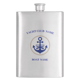 Blue navy Nautical Anchor yacht club boat marina Hip Flask