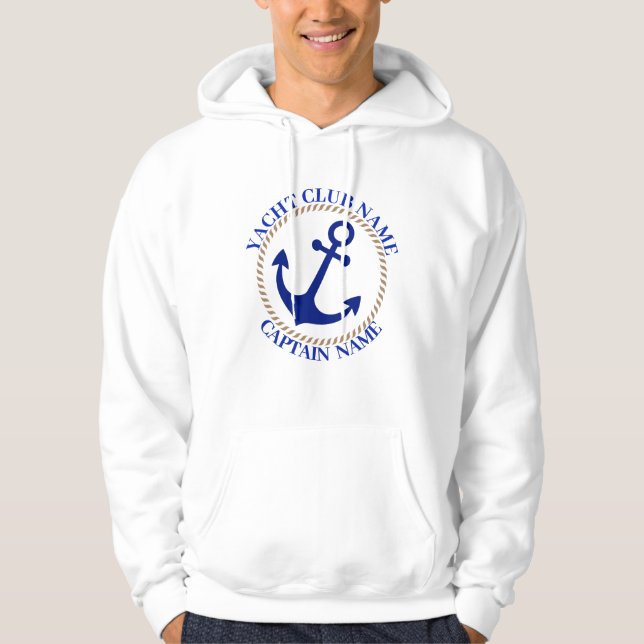 Blue navy Nautical Anchor yacht club boat marina Hoodie (Front)