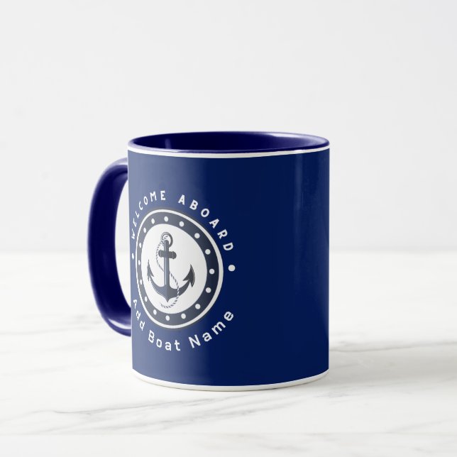Blue Navy Nautical Anchor yacht club boat marina  Mug (Front Left)