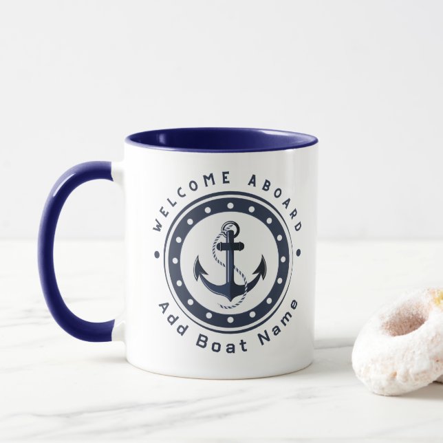 Blue Navy Nautical Anchor yacht club boat marina  Mug (With Donut)