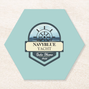 Blue Navy Nautical Anchor yacht club boat marina  Paper Coaster