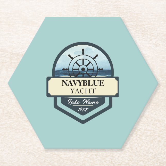 Blue Navy Nautical Anchor yacht club boat marina  Paper Coaster (Front)