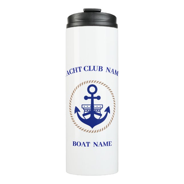 Blue navy Nautical Anchor yacht club boat marina Thermal Tumbler (Front)