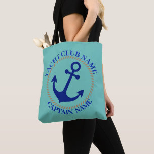 Blue navy Nautical Anchor yacht club boat marina Tote Bag