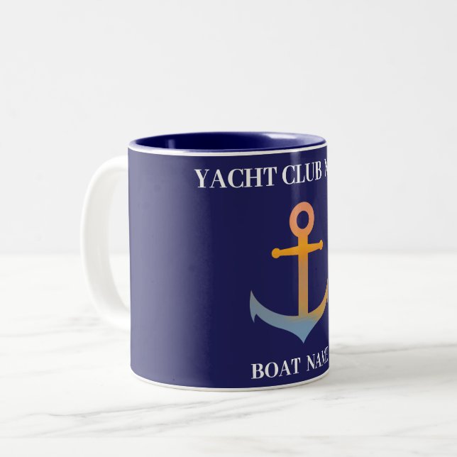 Blue navy Nautical Anchor yacht club boat marina Two-Tone Coffee Mug (Front Left)