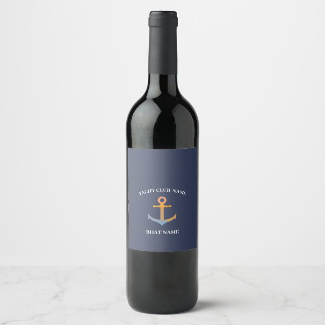Blue navy Nautical Anchor yacht club boat marina Wine Label (Front)