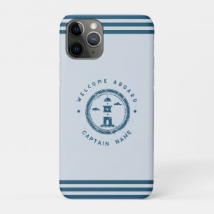 Blue Navy Nautical Anchor yacht club boat Retro Na iPhone 11 Pro Case