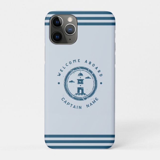 Blue Navy Nautical Anchor yacht club boat Retro Na Case-Mate iPhone Case (Back)