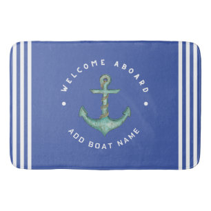 Blue Navy Nautical Anchor yacht club boat sailing  Bath Mat