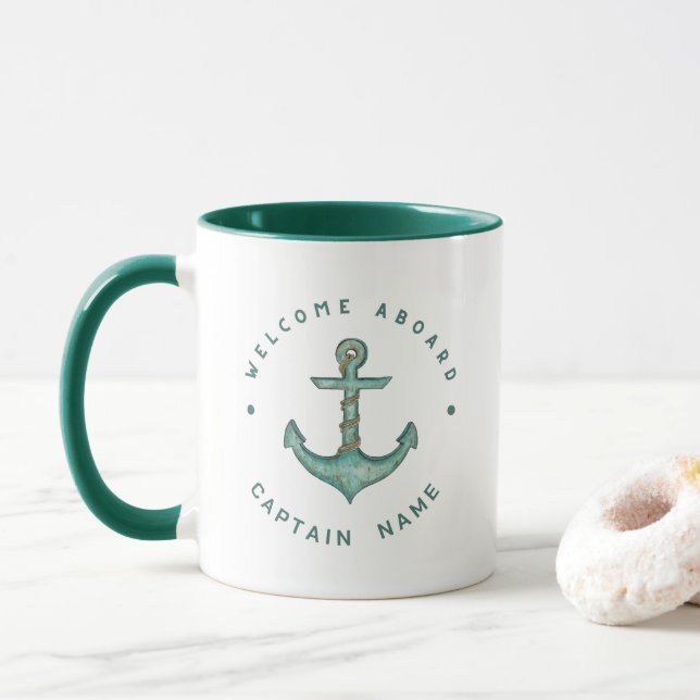 Blue Navy Nautical Anchor yacht club boat sailing  Mug (With Donut)