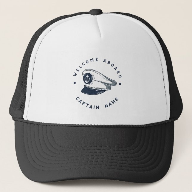 Blue Navy Nautical Anchor yacht club boat sailing  Trucker Hat (Front)