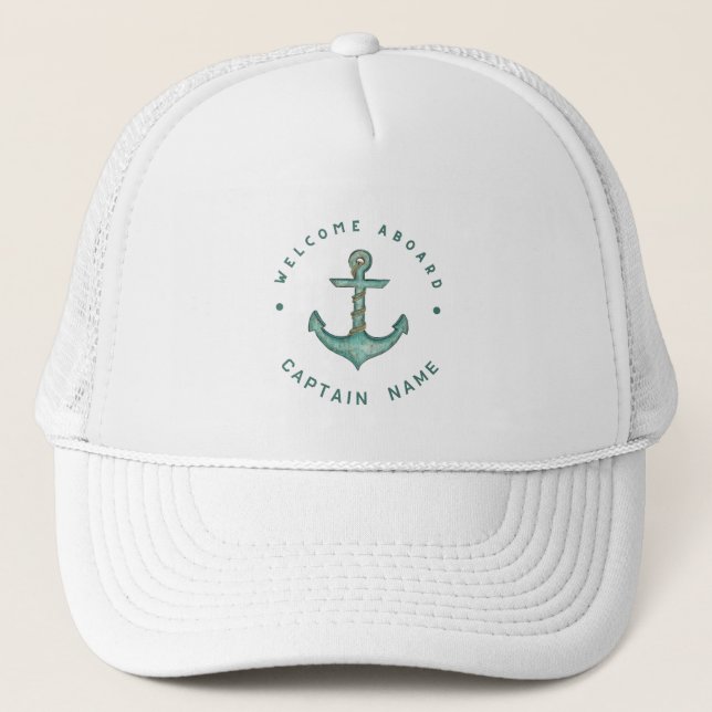 Blue Navy Nautical Anchor yacht club boat sailing Trucker Hat (Front)