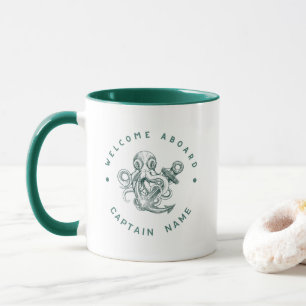 Blue Navy Nautical Anchor yacht club retro octopus Mug