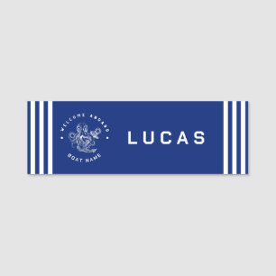 Blue Navy Nautical Anchor yacht club retro octopus Name Tag