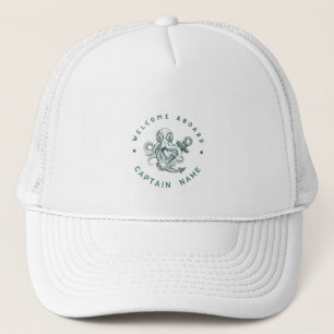 Blue Navy Nautical Anchor yacht club retro octopus Trucker Hat