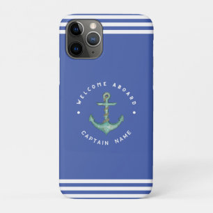 Blue Navy Nautical Anchor yacht club Retro sailing iPhone 11 Pro Case