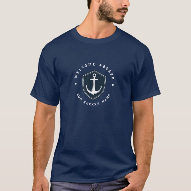 Blue Navy Nautical Anchor yacht club sailing Name  T-Shirt (Front)