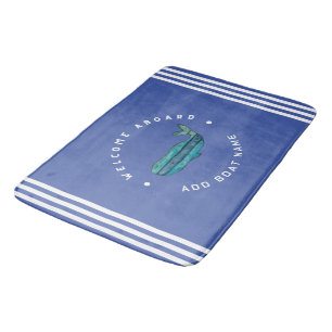Blue Navy Nautical Anchor yacht club sailing Whale Bath Mat